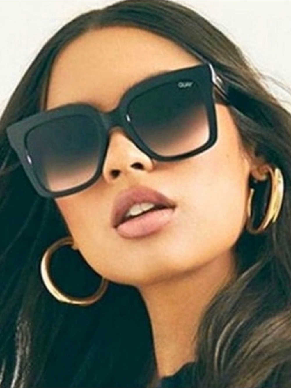 Quay Australia “Icy” Black Frame Sunglasses with Green-Blue Cleaning Cloth